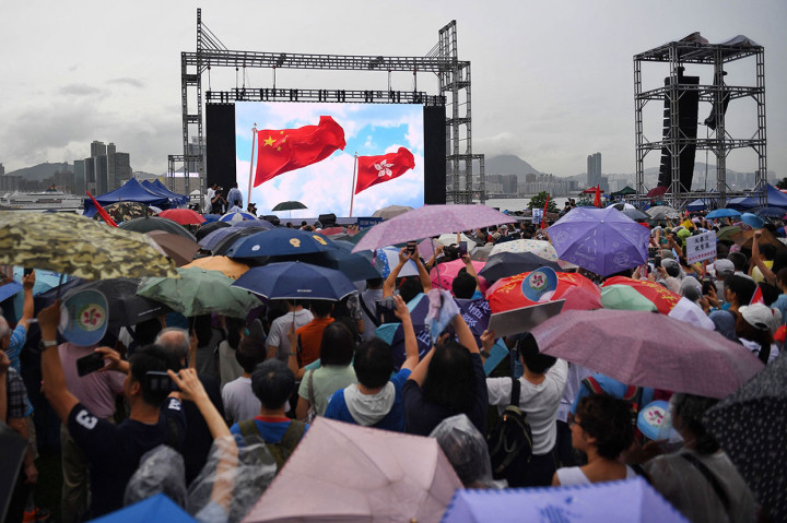Ini merupakan unjuk rasa ketiga yang disetujui oleh Hong Kong pada hari Sabtu, yang terbaru dalam lebih dari dua bulan kerusuhan sipil yang dipicu oleh RUU ekstradisi yang sekarang ditangguhkan. AFP Photo/Lillian Suwanrumpha