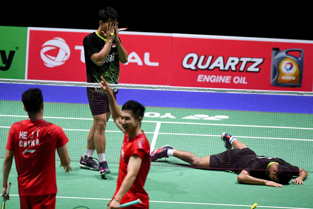 Sayangnya, keberhasilan Fajar/Rian gagal diikuti ganda putra Indonesia lainnya Berry Angriawan/Hardianto, yang di babak kedua dikalahkan ganda putra Tiongkok He Ji Ting dan Tan Qiang dua set langsung 16-21 dan 20-22.