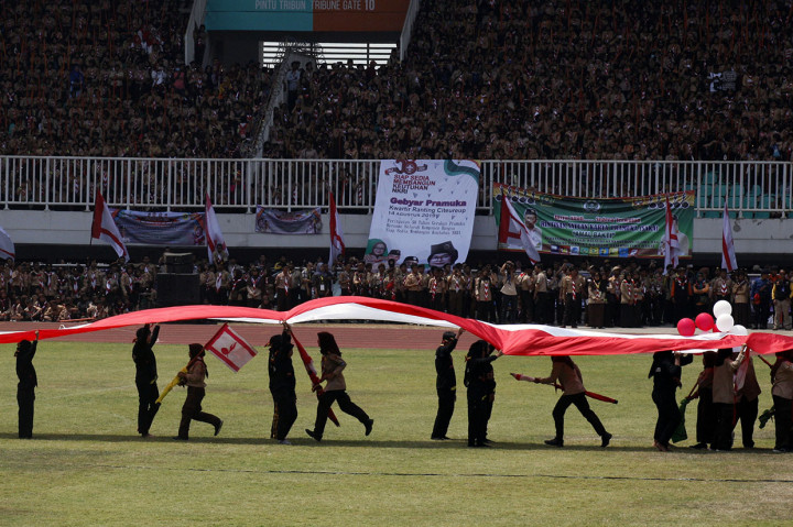 Peringatan HUT Pramuka yang dihadiri oleh 44.000 anggota pramuka se Jawa Barat tersebut bertemakan 