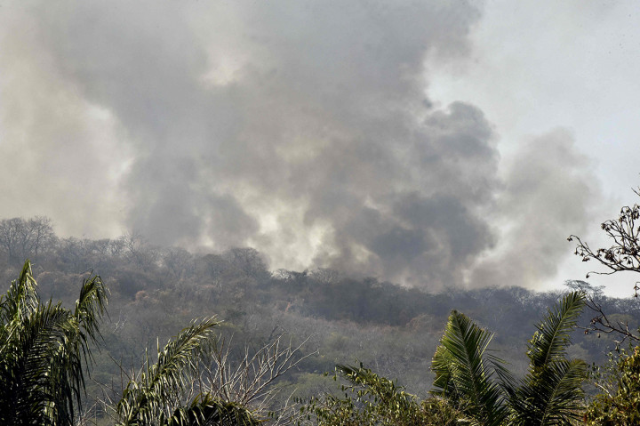 Awan asap terlihat di atas area yang terbakar setelah kebakaran di hutan hujan Amazon, di Novo Progresso, Brasil. Afp Photo/Aizar Raldes