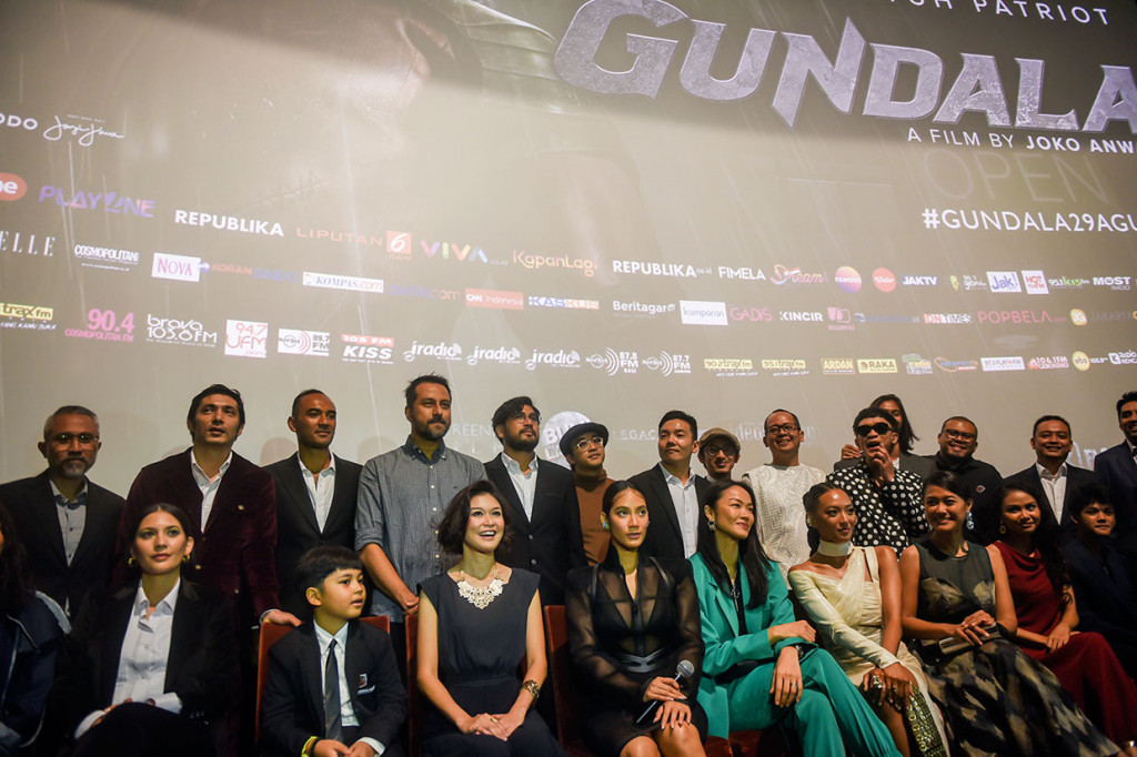 Sejumlah pemeran film Gundala menghadiri acara peluncuran film tersebut di Jakarta, Rabu, 28 Agustus 2019.