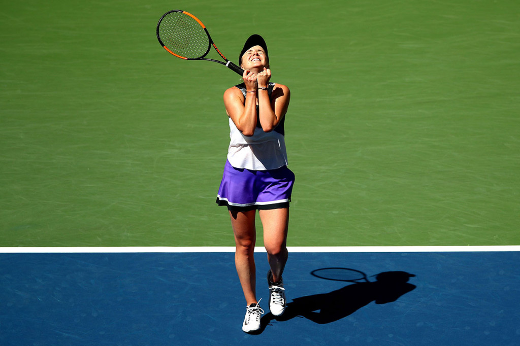 Petenis Ukraina Elina Svitolina meluapkan kegembiraan usai memastikan diri melangkah ke babak semifinal US Open di USTA Billie Jean King National Tennis Center, New York, Rabu, 4 September 2019 WIB.