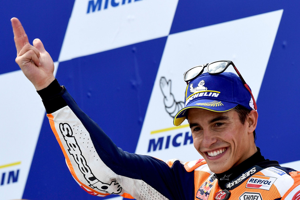 Dengan posisi di atas angin, Marquez hampir pasti mengamankan gelar juara dunia MotoGP 2019. Sebelumnya dia sudah menguasai titel kelas utama pada 2013, 2014, 2016, 2017, dan 2018. AFP Photo/Javier Soriano