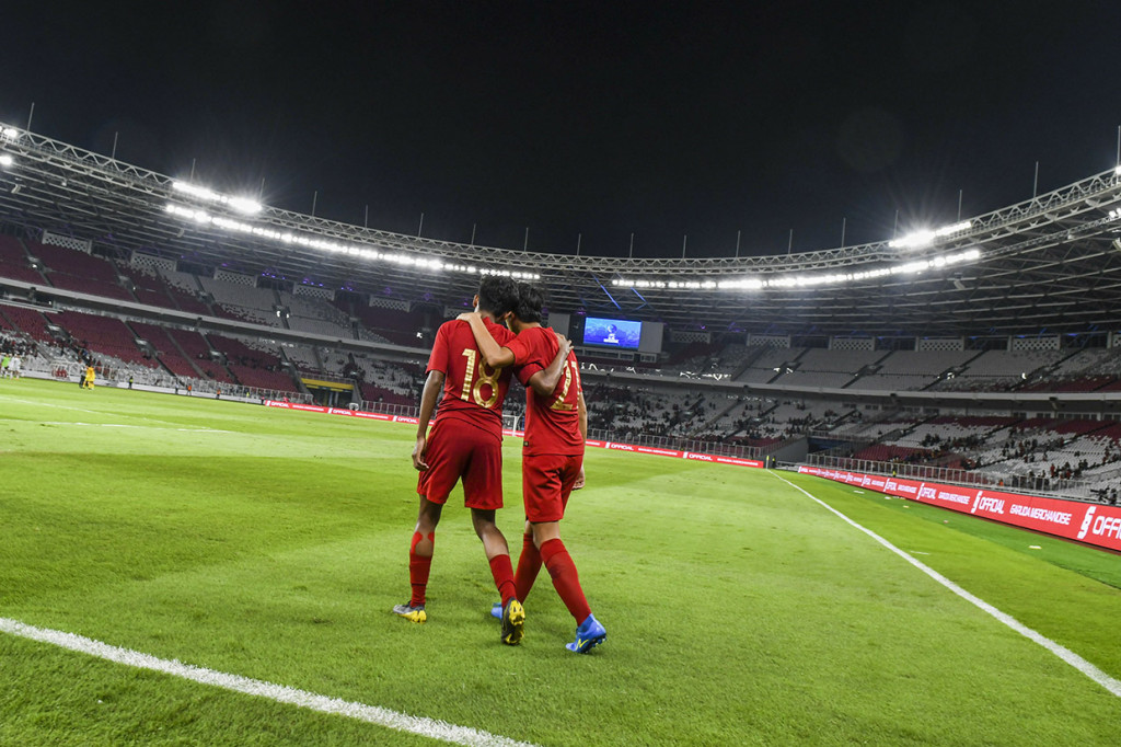 Indonesia menjadi runner up Grup G dengan koleksi 10 poin. Antara Foto/Galih Pradipta