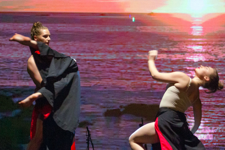 Seniman asal Australia menampilkan tarian 'Liquid Skin Dance' saat mengikuti Festival Goyang Karawang Internasional di Karawang, Jabar.