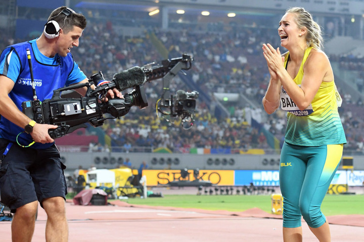 Barber, Perempuan Australia Pertama Juara Dunia Lempar Lembing
Doha: Kelsey-Lee Barber menjadi perempuan Australia pertama yang meraih gelar juara dunia lempar lembing, setelah memenangi pertandingan final Kejuaraan Dunia Atletik 2019 di Doha, Qatar, Selasa, 1 Oktober 2019 malam waktu setempat. AFP Photo/Kirill Kudryavtsev/Giuseppe Cacace