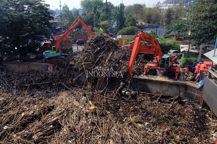 Sampah-sampah yang didominasi batang bambu tersebut berasal dari kiriman Depok, Bogor, dan sekitarnya yang disebabkan tingginya intensitas hujan yang terjadi pada Selasa, 8 Oktober 2019 malam.