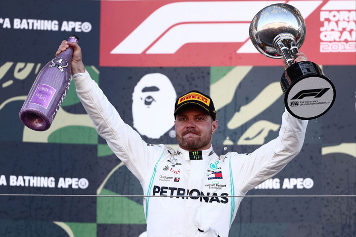 Pembalap Mercedes asal Finlandia Valterri Bottas memastikan diri menjadi juara F1 GP Jepang, mengungguli pembalap Ferrari Sebastian Vettel dan rekan setimnya asal Inggris Lewis Hamilton.