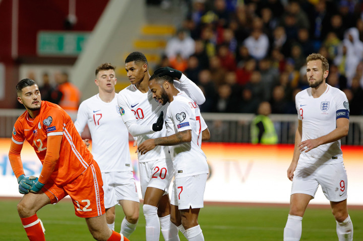 Marcus Rashford melengkapi kesuksesan The Three Lions di menit ke 83. AFP Photo/Armend Nimani