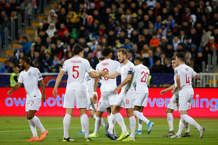 Kemenangan atas Kosovo tidak memengaruhi posisi Timnas Inggris pada kualifikasi. Mereka sudah mengamankan tempat di Piala Eropa 2020 sebagai juara grup. AFP Photo/Armend Nimani