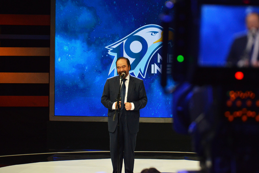 Chairman Media Group, Surya Paloh, saat memberikan sambutan dalam HUT ke 19 Metro TV.