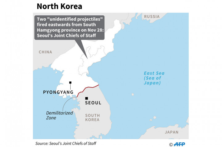 Peluncuran dua rudal tidak dikenal tersebut dilakukan dari Provinsi Hamgyong Selatan menuju arah timur dan jatuh di Laut Jepang, yang juga dikenal sebagai Laut Timur.