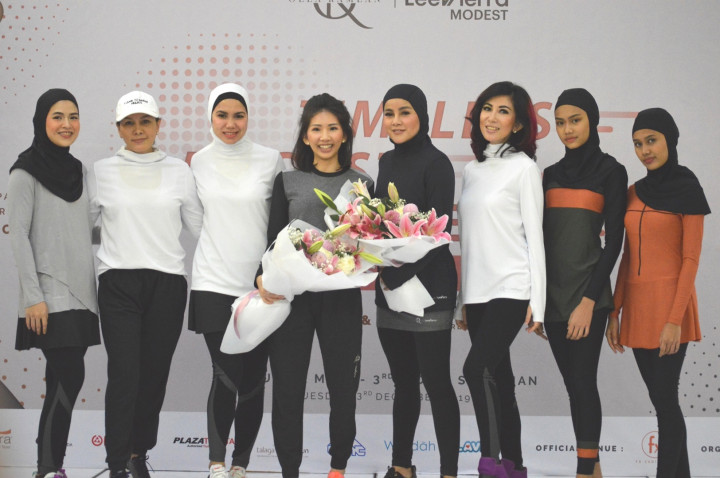 Olla Ramlan x LeeVierra Modest menghadirkan 5 model sportwear dan 3 model swimwear. Dengan kisaran harga di bawah satu juta rupiah. (Foto: Dok. Gaya.id/Khalishah Nuramalina)