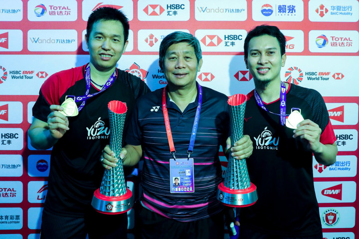 Bagi Ahsan/Hendra, ini merupakan gelar keempat dari rangkaian BWF World Tour. Sebelumnya, mereka menjuarai Singapura Terbuka, All England, dan Selandia Baru Terbuka. Antara Foto/Bimo - Humas PBSI