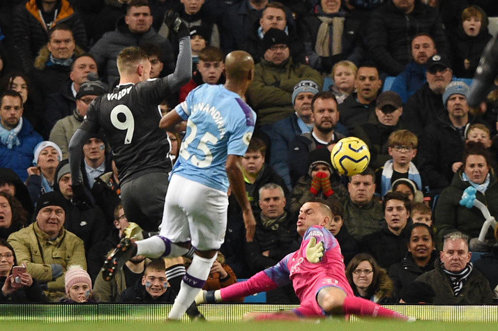 City sempat dikejutkan oleh gol Jamie Vardy di menit ke-22. AFP Photo/Oli Scarff