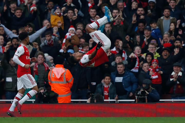 Arsenal memimpin terlebih dahulu melalui Pierre Emerick-Aubameyang ('13). AFP Photo/Adrian Dennis