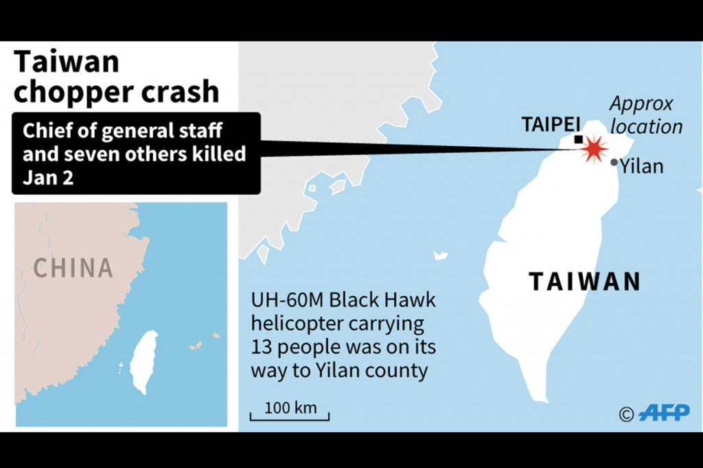 Helikopter Black Hawk jenis UH-60M yang membawa 13 orang tersebut hilang kontak 13 menit usai lepas landas dari New Taipei City, Kamis pagi waktu setempat. Petugas tengah menyelidiki penyebab kecelakaan tersebut.