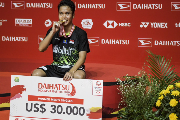 Bagi Anthony, ini ada gelar kedua di Indonesia Masters. Antara Foto/Galih Pradipta