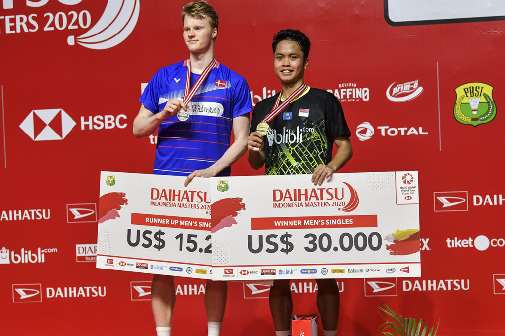 Kemenangan atas Anders Antonsen ini juga merupakan kemenangan ketiga bagi Anthony Ginting melawan pebulu tangkis tunggal putra asal Denmark itu. Antara Foto/Galih Pradipta