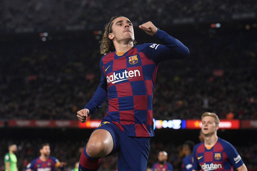 Griezzman melakukan selebrasi usai menjebol gawang Leganes.