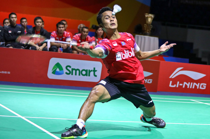 Anthony Sinisuka Ginting membawa Indonesia unggul sementara 1-0 atas Malaysia dalam final Badminton Asia Team Championships 2020 (BATC 2020) di Manila.