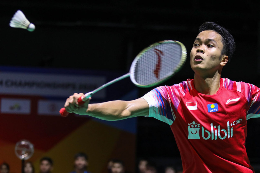 Ginting mengalahkan tunggal putra pertama Malaysia, Lee Zii Jia 22-20 dan 21-16.