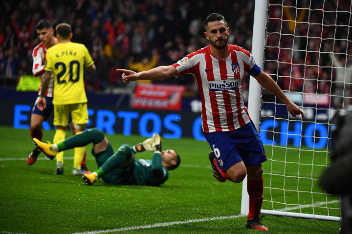 Koke melakukan selebrasi usai mencetak gol ke gawang Villarreal.