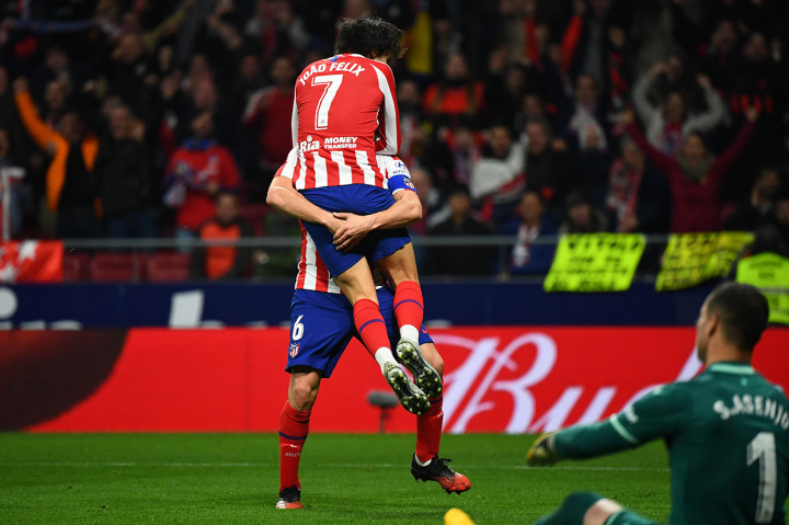 Joao Felix melakukan selebrasi usai mencetak gol ke gawang Villarreal.