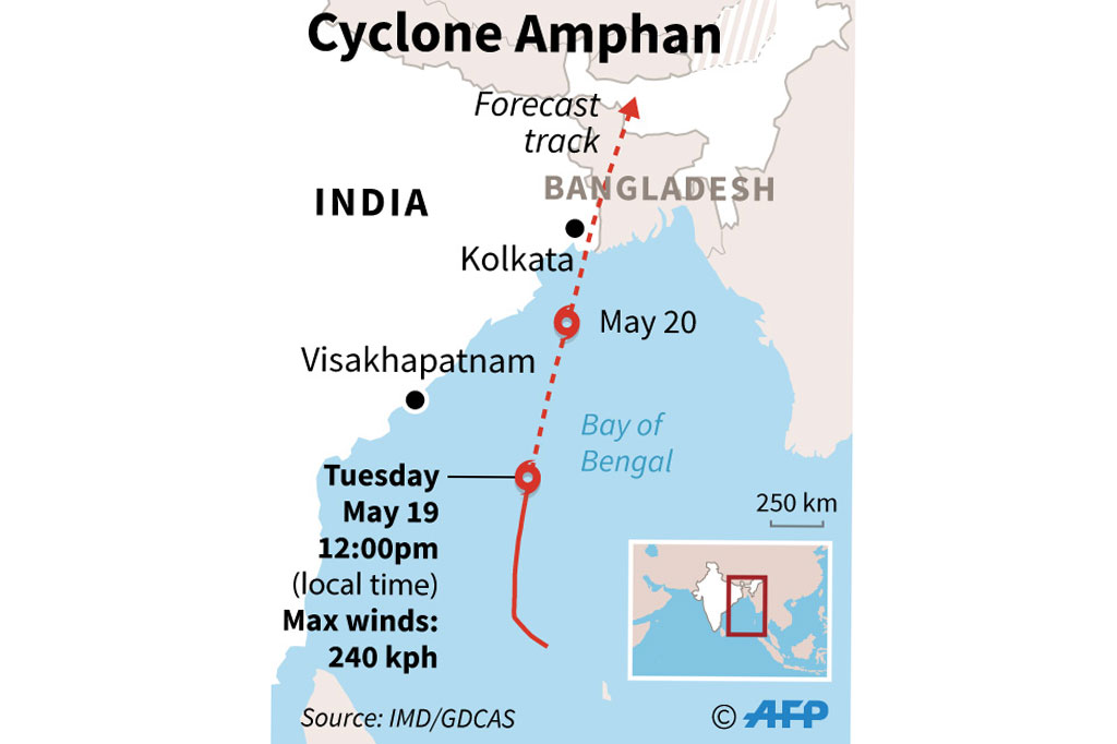 Menurut beberapa pejabat terkait, angin dengan kecepatan demikian menjadikan Amphan sebagai badai terkuat di India dalam 10 tahun terakhir.