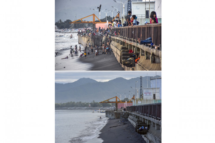 Pantai Ampenan yang biasanya ramai dikunjungi warga untuk berwisata libur lebaran saat ini sepi pengunjung akibat pandemi Covid-19. ANTARA Foto/Ahmad Subaidi