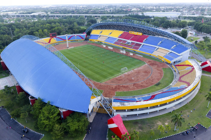 Stadion Gelora Sriwijaya Jakabaring yang berlokasi di Palembang, Sumatera Selatan. Stadion ini juga diakui sebagai salah satu stadion terbaik yang bertaraf internasional. Stadion tersebut dapat menampung 23 ribu penonton. ANTARA FOTO/Nova Wahyudi