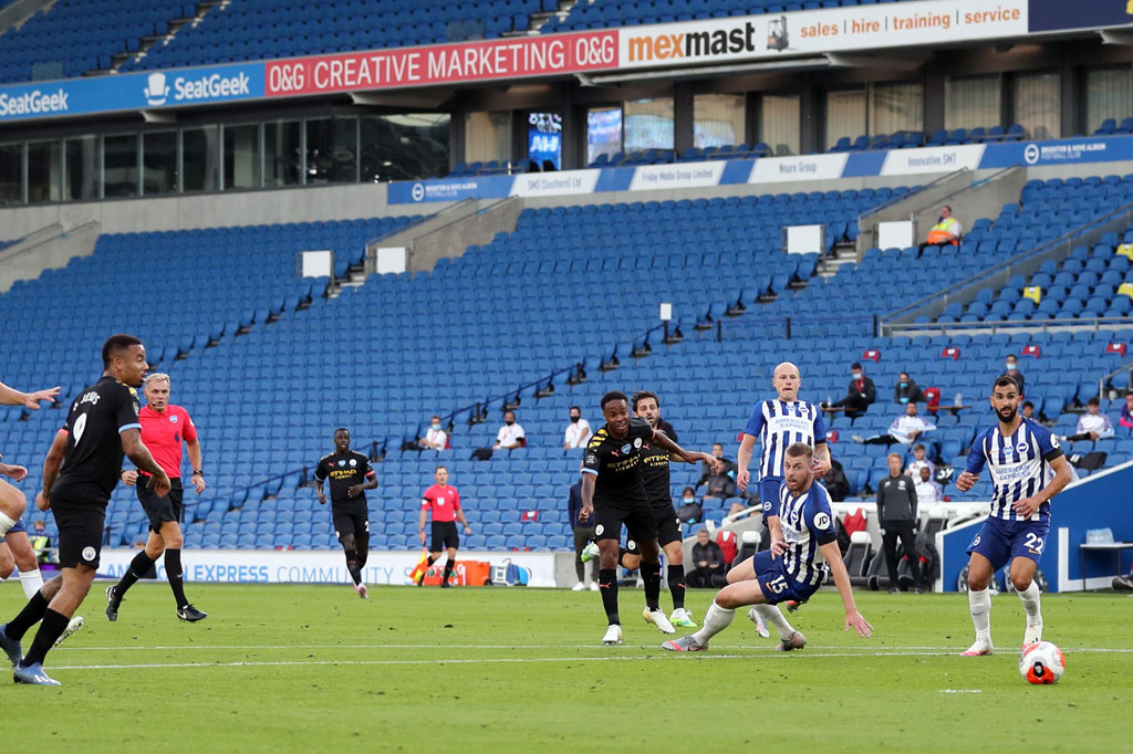 Sterling, yang kini mengoleksi 27 gol dari semua kompetisi, membuka pesta gol City pada menit ke-21. Bekerja sama dengan Gabriel Jesus, dia kemudian mengolah bola dari luar kotak penalti sebelum melepaskan drive mempesona ke sudut bawah gawang Brighton.