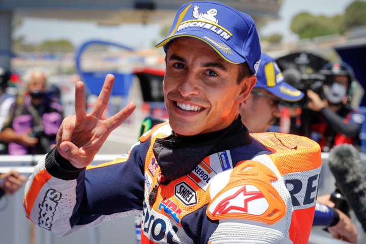 Juara dunia Marc Marquez mengamankan posisi start baris depan untuk tim Repsol Honda setelah finis 0,157 detik dari pemuncak sesi untuk P3, demikian laman resmi MotoGP.