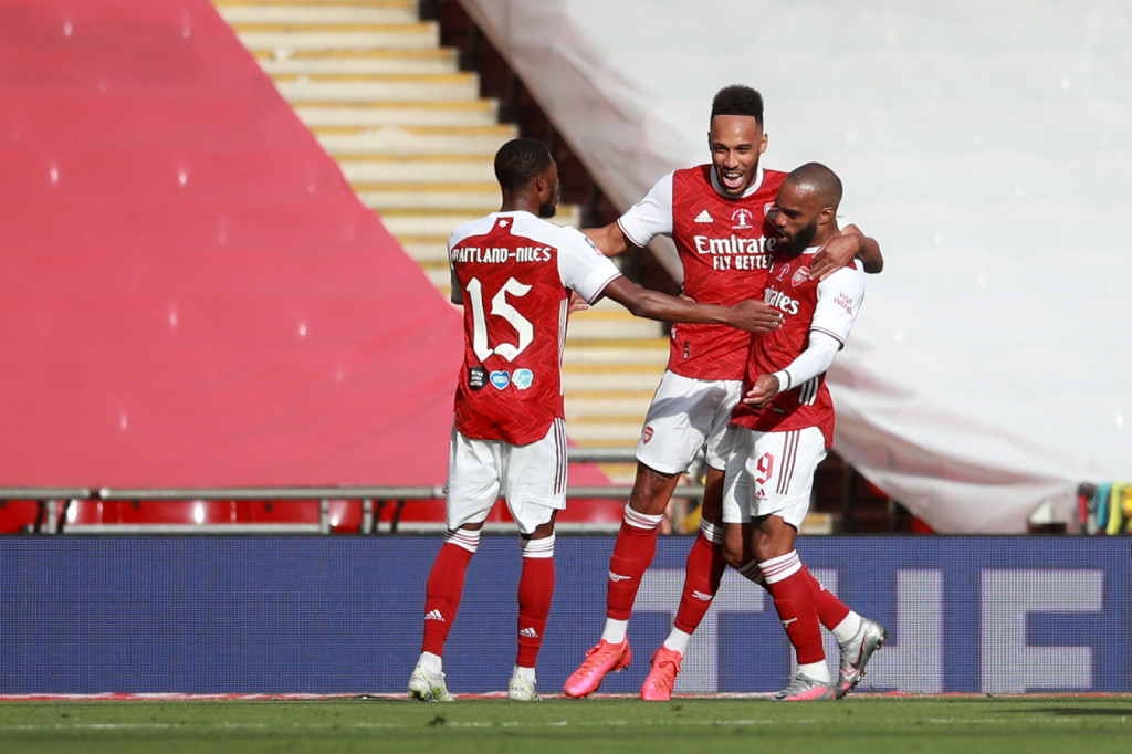 Arsenal berbalik unggul setelah Aubameyang mencetak gol keduanya di menit ke-67. AFP Photo/Adam Davy
