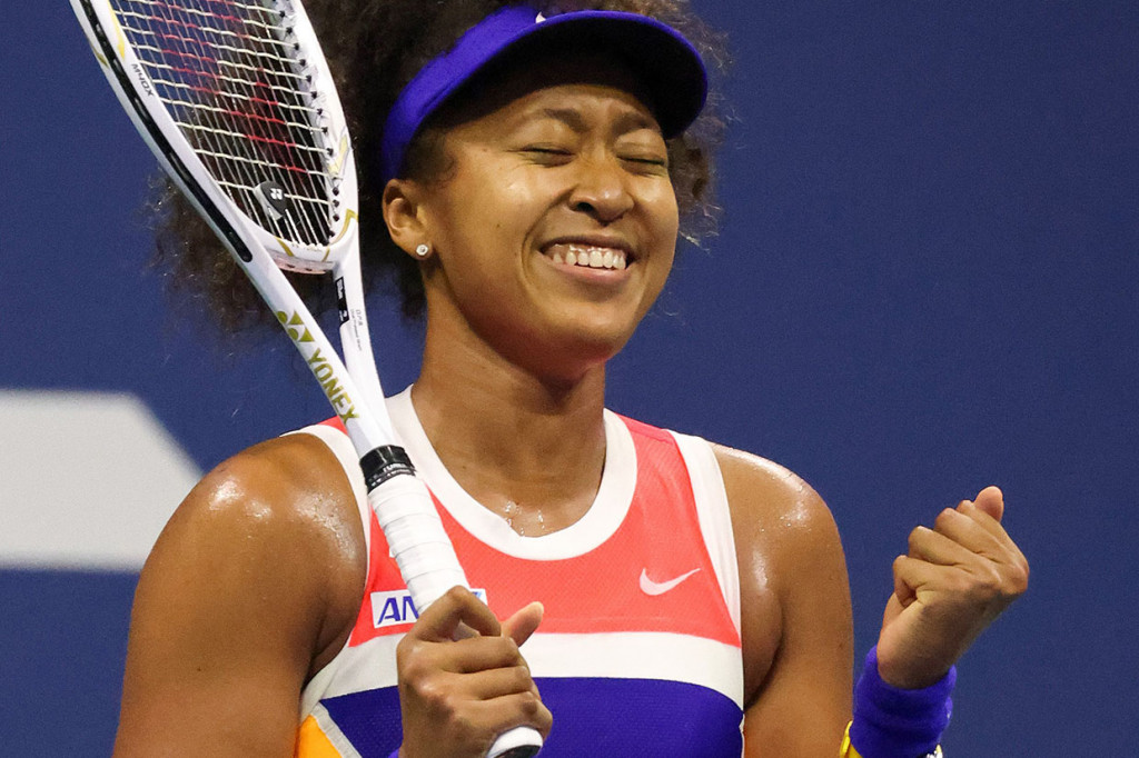 Petenis Jepang Naomi Osaka melakukan selebrasi usai menjejakkan kaki di final turnamen US Open (AS Terbuka) 2020 usai mengalahkan unggulan ke-28 Jennifer Brady dalam tiga set, Jumat, 11 September 2020 WIB.