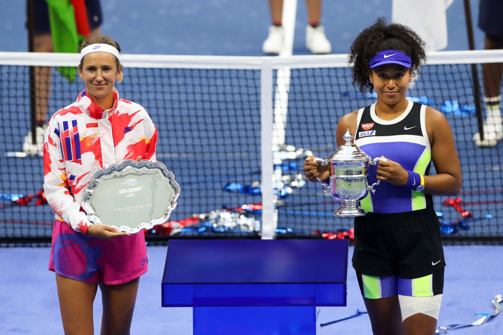 Unggulan keempat asal Jepang itu mengalahkan Victoria Azarenka di final lewat pertarungan tiga game dengan skor 1-6, 6-3, dan 6-3. AFP Photo/Matthew Stockman