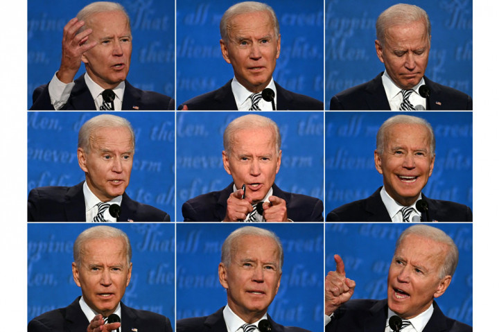 Sedangkan Biden, selalu melihat ke kamera ketika Trump menimpali pembicaraannya, yang dianggap hendak menunjukkan sikap Trump kepada masyarakat Amerika. 
Ketika giliran Trump berbicara, Biden menggoyangkan kepalanya, dan beberapa kali tersenyum atau tertawa. Ia juga sesekali berhenti bicara dan diam tanda jengkel.