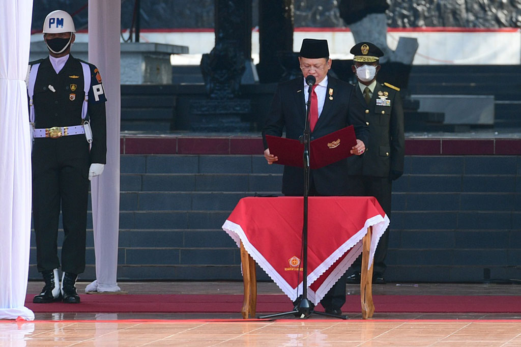 Dalam upacara peringatan pagi ini, Ketua Majelis Permusyawaratan Rakyat Bambang Soesatyo membacakan naskah Pancasila. Setelahnya turut dibacakan Naskah Pembukaan Undang-Undang Dasar Negara Republik Indonesia Tahun 1945 oleh Ketua Dewan Perwakilan Daerah La Nyalla Mattalitti.