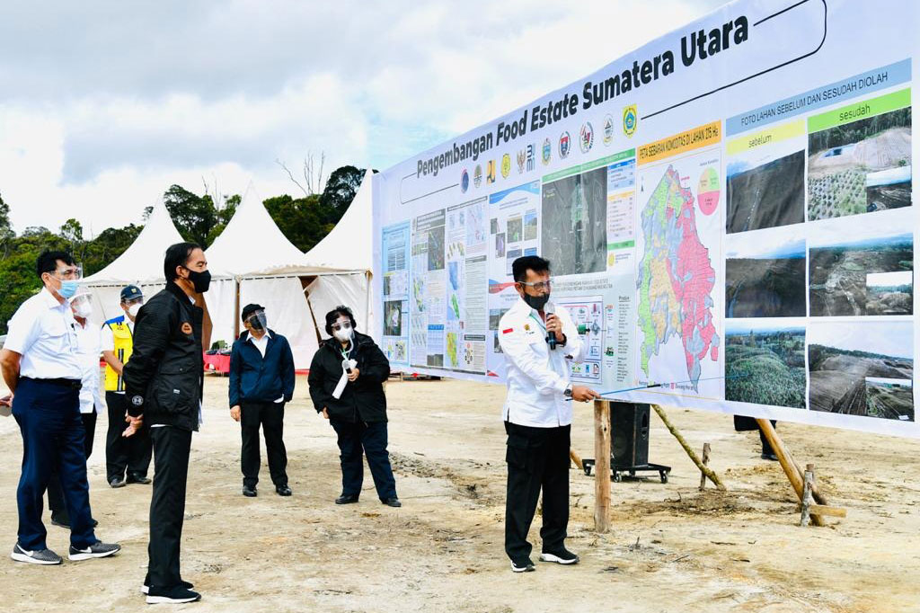 Presiden Joko Widodo mengatakan lumbung pangan di Sumatera Utara (Sumut) akan menjadi contoh bagi provinsi lain yang juga akan membangun food estate.