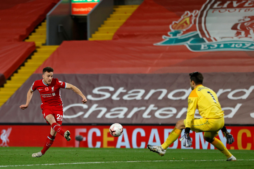 Gol kemenangan Liverpool dicetak Diogo Jota, yang tampil sebagai pemain pengganti. AFP Photo/Clive Brunskill