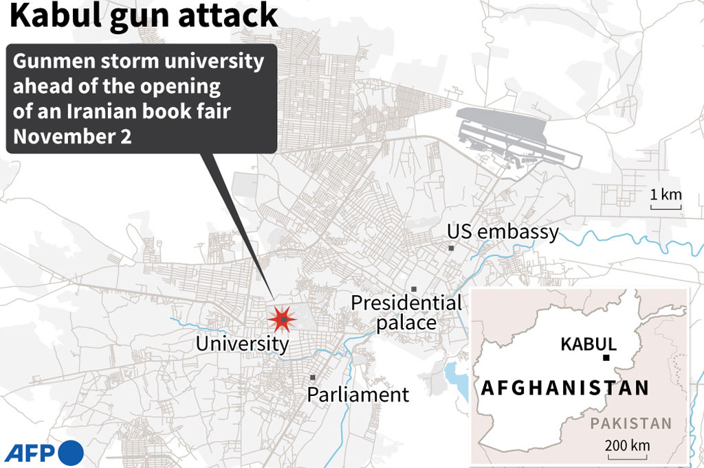 Sejumlah orang bersenjata, Senin, 2 November 2020 waktu setempat, menyerbu Universitas Kabul hingga menewaskan sedikitnya 22 orang, termasuk beberapa mahasiswa di ruang kelas mereka. Kelompok garis keras ISIS menyatakan berada di balik serangan itu.