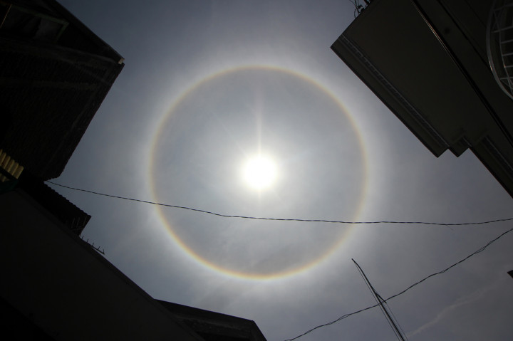 Halo matahari merupakan fenomena optis berupa cahaya melingkar di sekitar matahari atau bulan yang disebabkan oleh kristal es pada awan sirus (awan tinggi dengan ciri tipis berserat) yang dingin dan berada 5-10 km di lapisan atas troposfer.