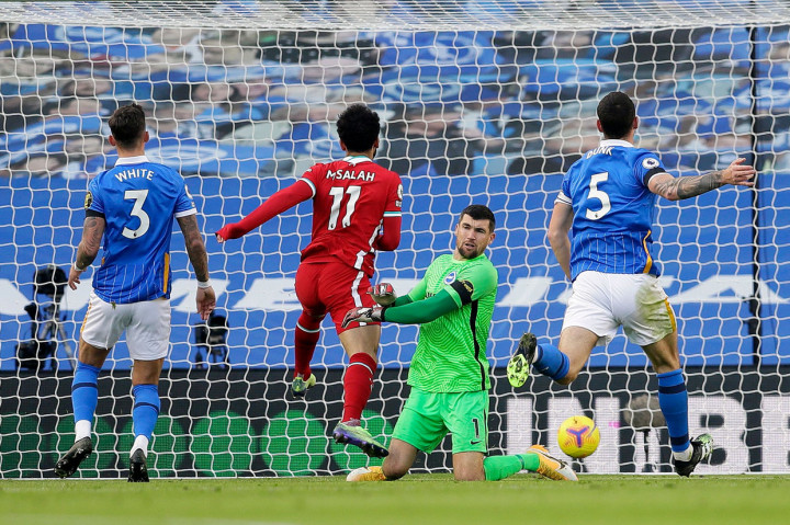 Skor 1-1 tercipta dalam laga Brighton vs Liverpool yang tersaji dalam Liga Inggris pekan ke-10, Sabtu, 28 November 2020. AFP Photo/Kirsty Wigglesworth
