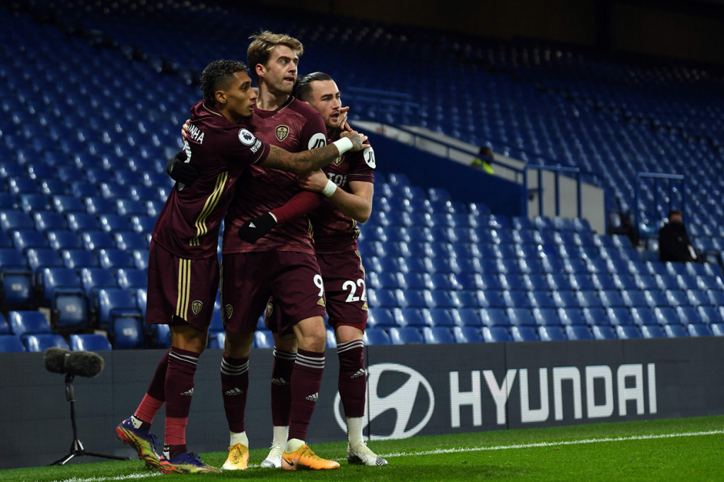 Chelsea tertinggal lebih dulu dari Leeds United lewat gol Patrick Bamford. AFP Photo/Mike Hewitt
