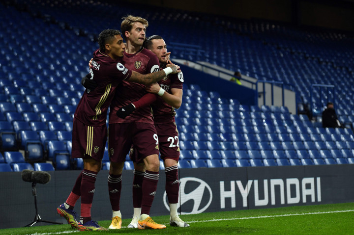 Chelsea tertinggal lebih dulu dari Leeds United lewat gol Patrick Bamford. AFP Photo/Mike Hewitt