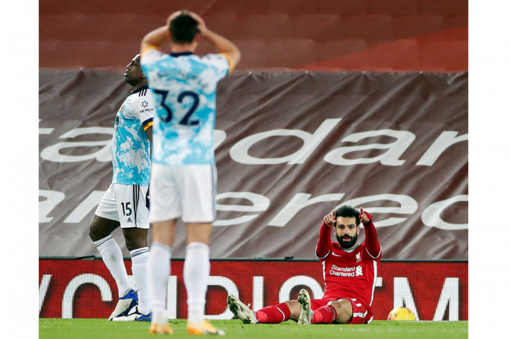 Liverpool unggul 1-0 di babak pertama. Mohamed Salah yang membuka keunggulan. AFP Photo/Clive Brunskill