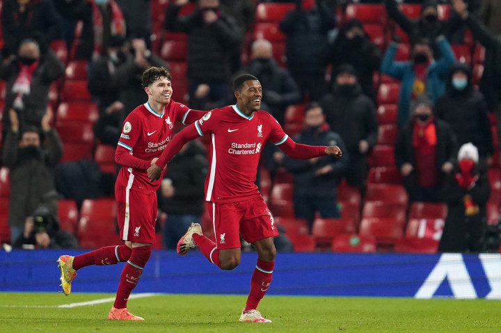 Pada awal babak kedua, Georginio Wijnaldum menambah keunggulan Liverpool. AFP Photo/Jon Super