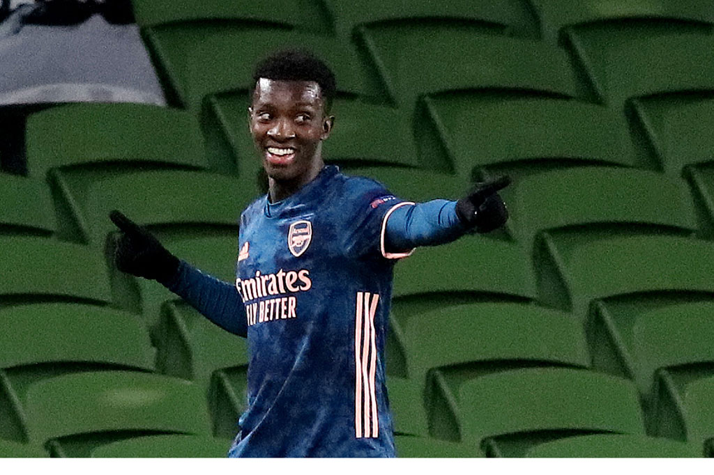 Edward Nketiah meluapkan kegembiraan usai membawa timnya unggul 1-0.