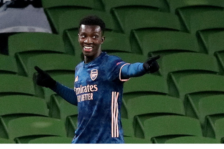 Edward Nketiah meluapkan kegembiraan usai membawa timnya unggul 1-0.