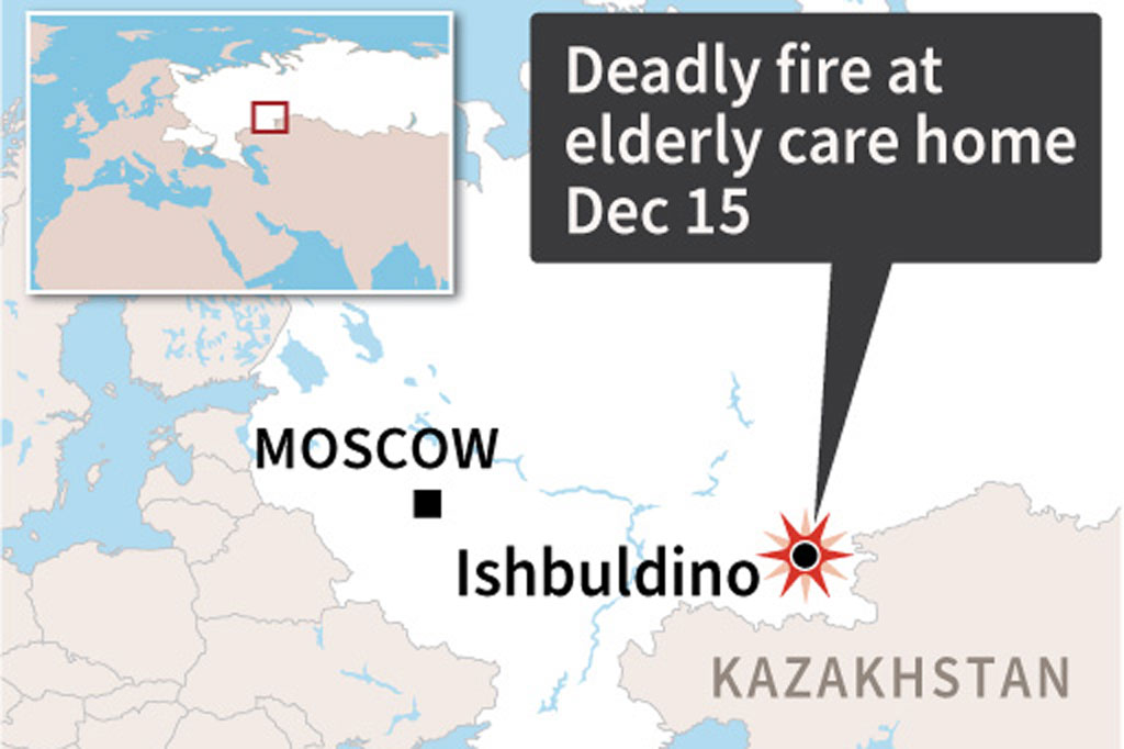 Panti jompo tersebut adalah bangunan kayu satu lantai dengan loteng kecil, kata Kementerian Darurat Rusia. Ia menambahkan bahwa petugas pemadam kebakaran baru bisa memadamkan api pada pagi hari.